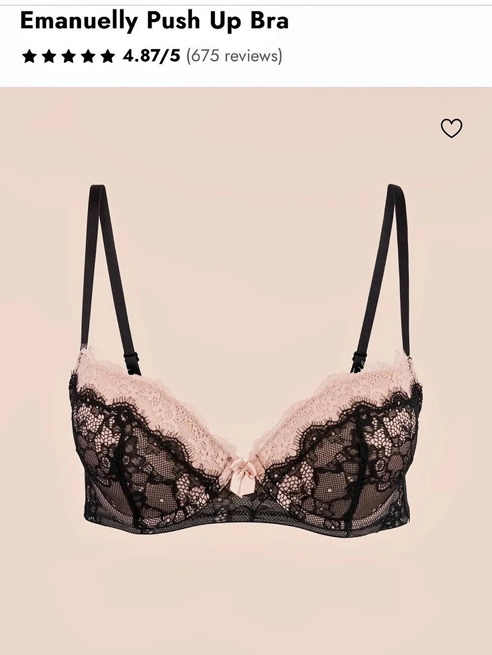 Adore Me Emanuelly Push Up Balconette Bra Black & Pink 32C